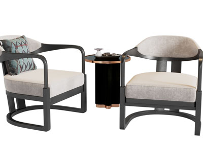 新中式单人沙发、边几3d模型 新中式单人沙发、边几