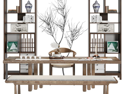 新中式实木书桌椅组合、书柜