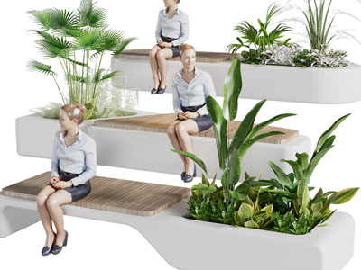 现代户外带花坛的公共长凳子