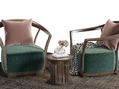 新中式单人沙发、边几3d模型 新中式单人沙发、边几