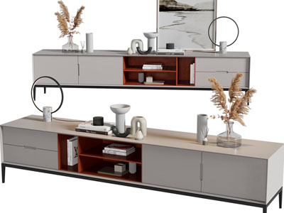 新中式电视柜、摆件组合