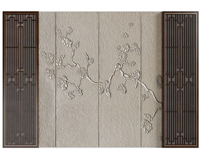 新中式背景墙3d模型 新中式背景墙