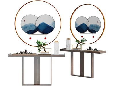 新中式端景台、摆件组合3d模型 新中式端景台、摆件组合
