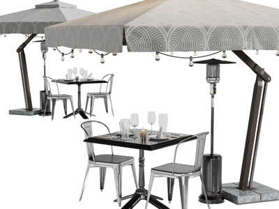 北欧户外遮阳伞、餐桌椅组合