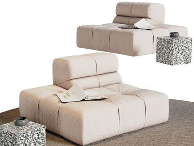 现代单人沙发、边几3d模型 现代单人沙发、边几