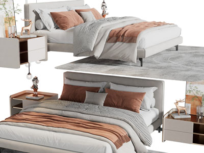 现代双人床、床头柜