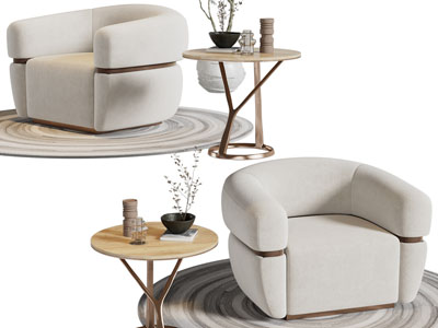 现代单人沙发、边几3d模型 现代单人沙发、边几