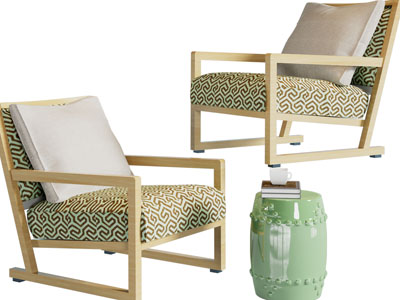 新中式单人沙发、鼓凳3d模型 新中式单人沙发、鼓凳