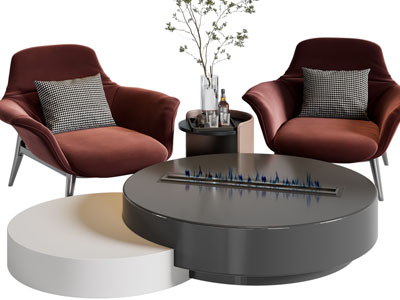 现代单人沙发、茶几边几3d模型 现代单人沙发、茶几边几