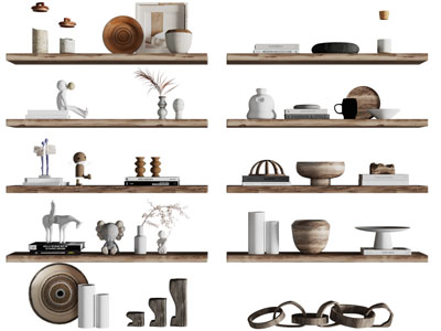 侘寂风陶艺器皿、装饰品摆件组合