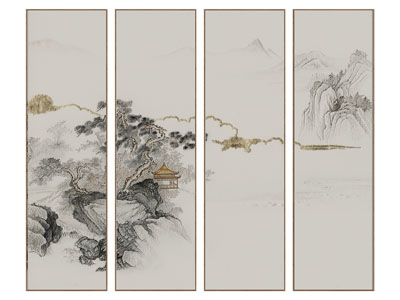 新中式四联山脉装饰挂画