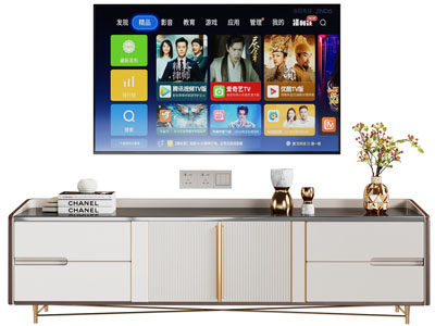 现代轻奢电视柜、电视机