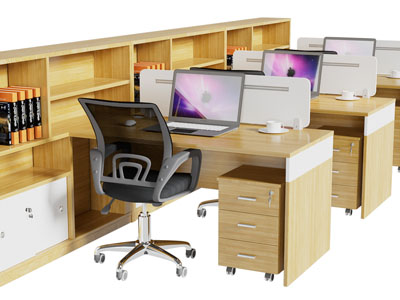 现代实木带收纳柜的办公桌椅组合