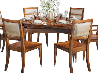 美式圆形实木餐桌椅组合