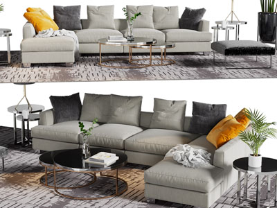 现代转角多人沙发、休闲椅子和茶几组合