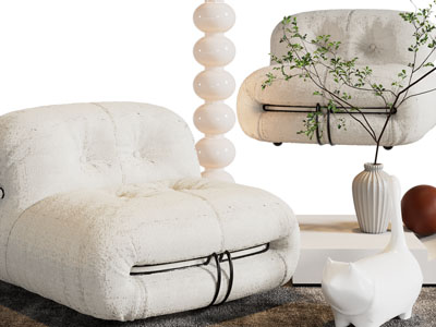 侘寂风单人沙发、边几、落地灯3d模型 侘寂风单人沙发、边几、落地灯