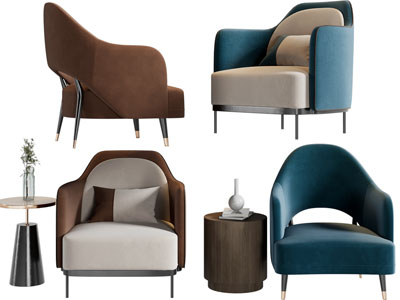 现代单人沙发、边几3d模型 现代单人沙发、边几