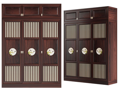 新中式实木衣柜3d模型 新中式实木衣柜