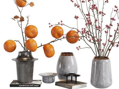 新中式陶艺花瓶、书籍摆件组合