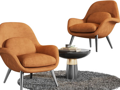 现代单人沙发、边几3d模型 现代单人沙发、边几