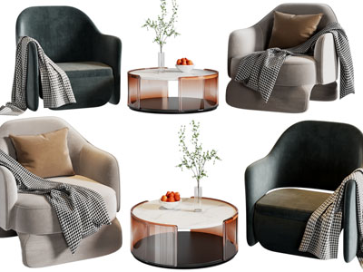 现代单人沙发、茶几3d模型 现代单人沙发、茶几