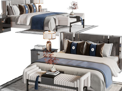 新中式双人床、床头柜