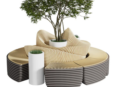 现代城市带花坛的公共椅子