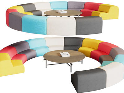 现代半圆形多人沙发和茶几组合