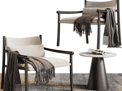 新中式扶手椅子、休闲椅子、边几