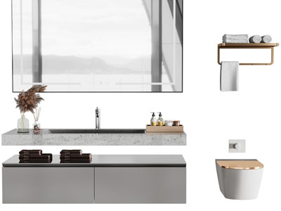 现代悬挂式洗手台、镜子