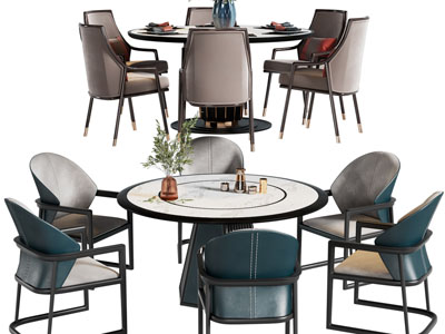 新中式圆形餐桌椅组合