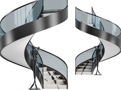 现代玻璃扶手旋转楼梯3d模型 现代玻璃扶手旋转楼梯