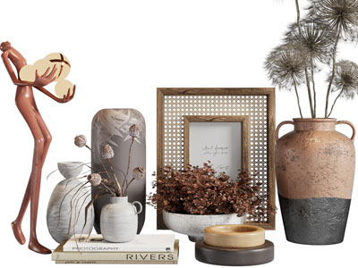 侘寂风陶艺花瓶、雕塑摆件组合