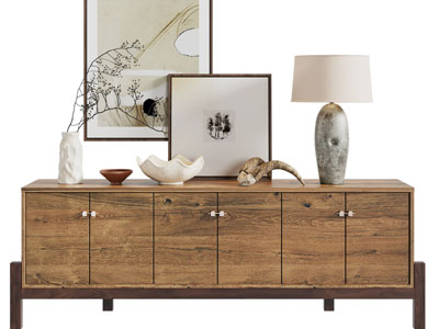 侘寂风实木玄关柜、边柜