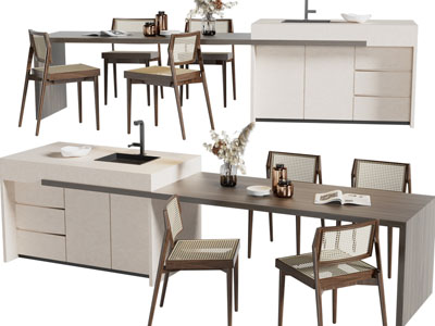 现代带水吧台的餐桌椅组合