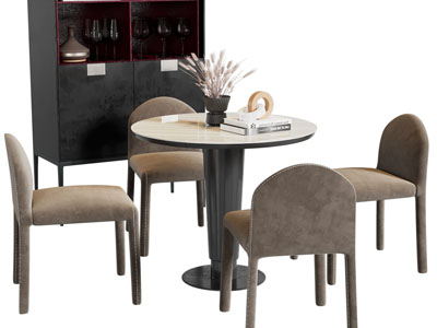 现代餐桌椅组合、酒柜