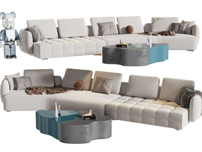 现代弧形多人沙发、茶几组合