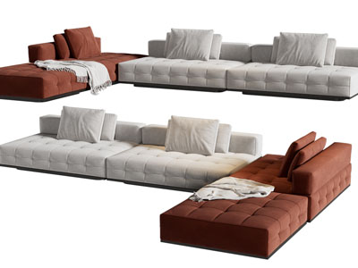 现代撞色拼接多人沙发