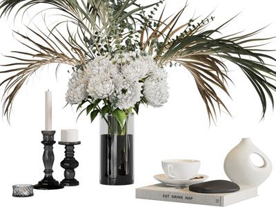 现代花瓶花卉、烛台、书籍摆件组合