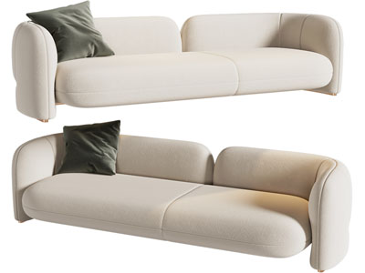 侘寂风白色双人沙发3d模型 侘寂风白色双人沙发