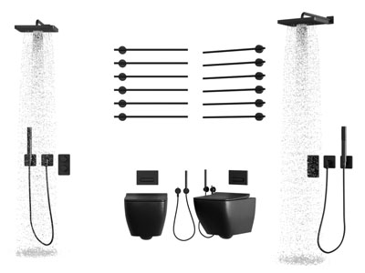 现代淋浴花洒、马桶、毛巾架