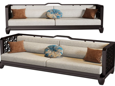 新中式实木边框的双人沙发3d模型 新中式实木边框的双人沙发