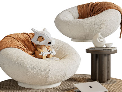 侘寂风单人沙发、边几3d模型 侘寂风单人沙发、边几