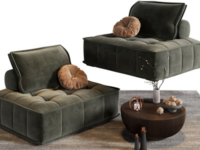 现代布艺单人沙发、边几3d模型 现代布艺单人沙发、边几