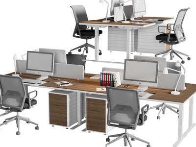 现代四人位办公桌椅组合