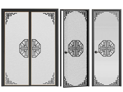 新中式花纹玻璃平开门