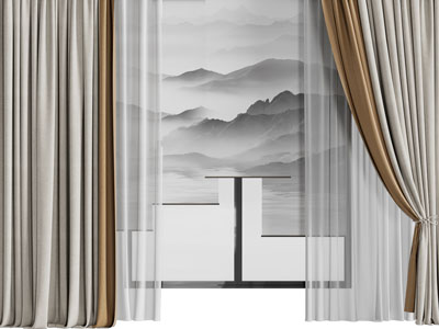 新中式窗帘窗纱、拉帘