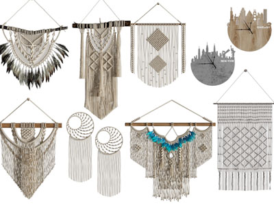 北欧编织流苏挂毯、钟表墙饰挂件