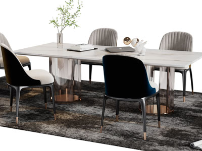 现代长方形大理石餐桌椅组合