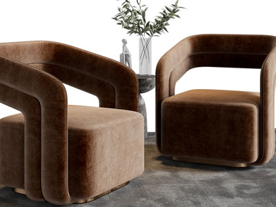 现代布艺单人沙发、边几3d模型 现代布艺单人沙发、边几